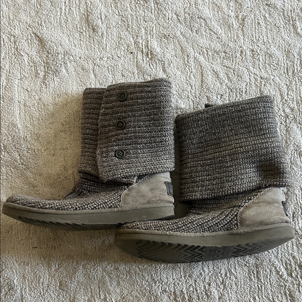 UGG Gray Knit Button Boots Size 8